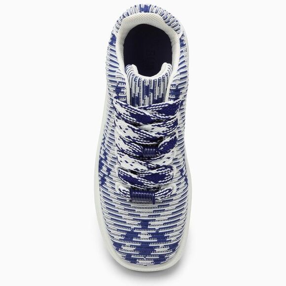 Men's White and Blue Check Pattern Stretch Sneaker - Picture 3 of 4